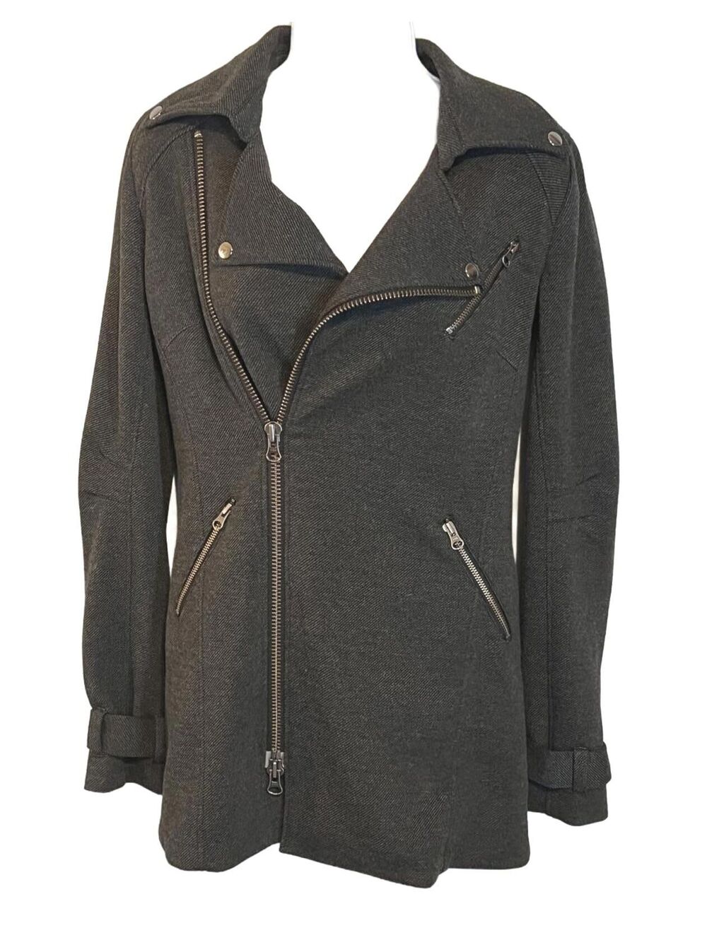 We The Free Free People Womens Asymmetric Zip Twill Moto Coat Jacket Charcoal 4